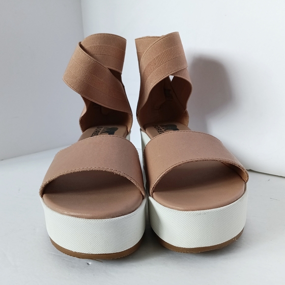 🤎 Sorel Tan Wedge Sandals Ballet Ankle Leather White Womens 5.5 Platform - Picture 7 of 13